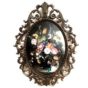 Vintage Ornate Framed Vase Of Flowers Italy